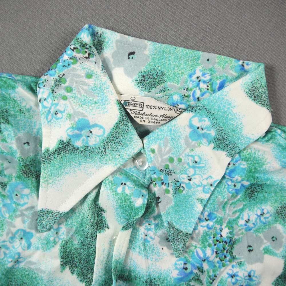 70s Kmart Vintage Floral Western Cowgirl Long Sleeve Blue Women Shirt XS